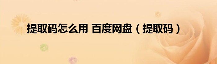 提取码怎么用 百度网盘（提取码）