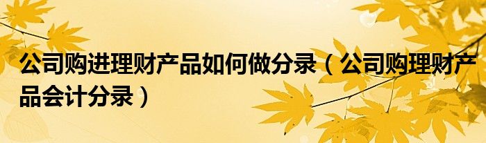 公司购进理财产品如何做分录（公司购理财产品会计分录）